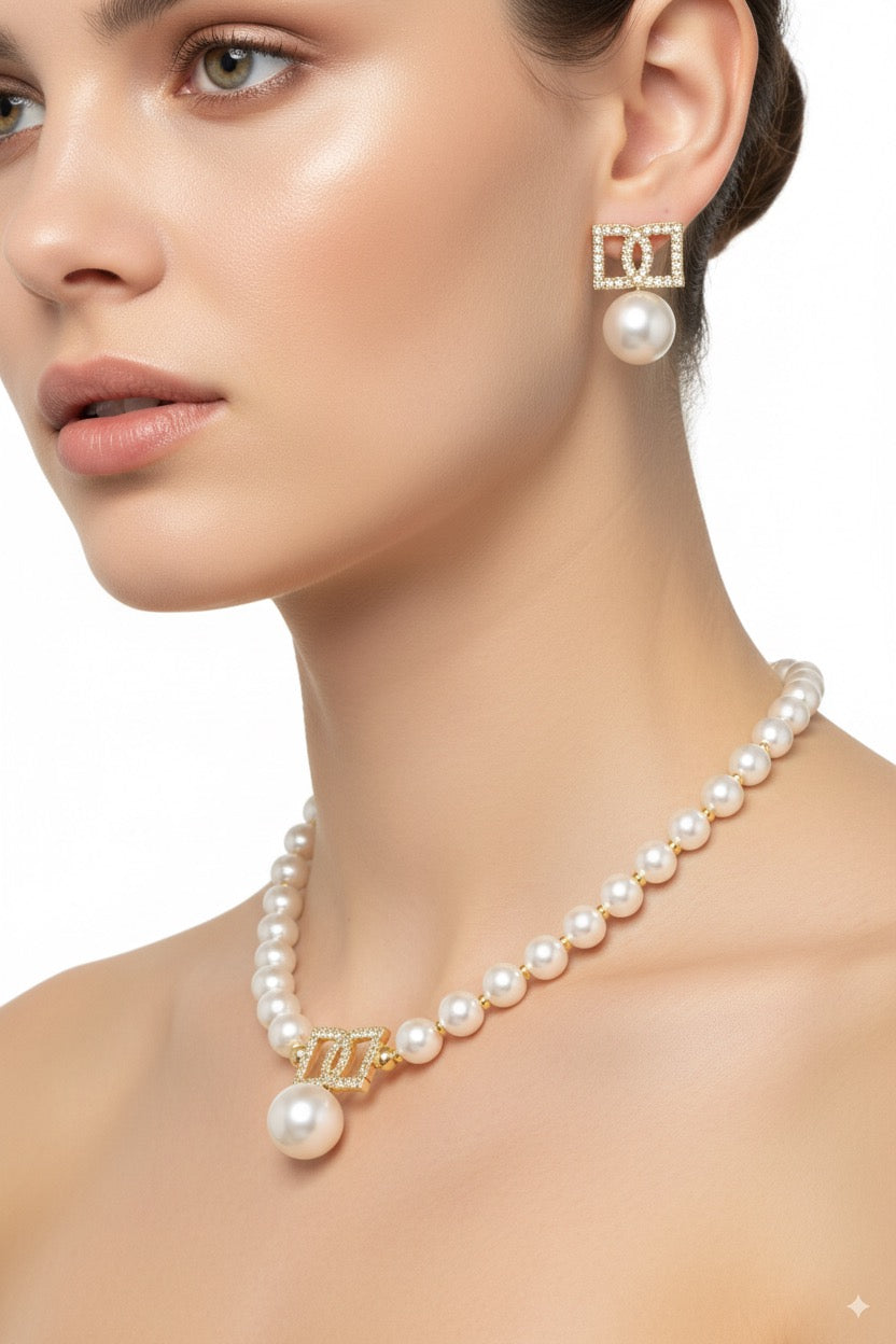 Women  Korean Pearl  Chain Collar Choker Necklace earring Jewelry set Party Accessories