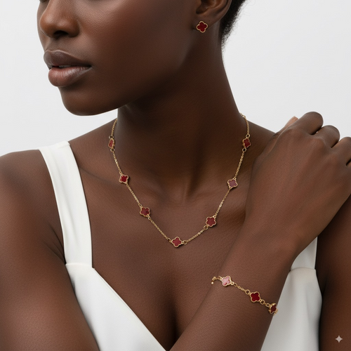 3 PCS Light Luxury Flower Bracelet Sets for Women Fashion Lucky Five-leaf Clover Earrings Necklace Friendship Party Jewelry