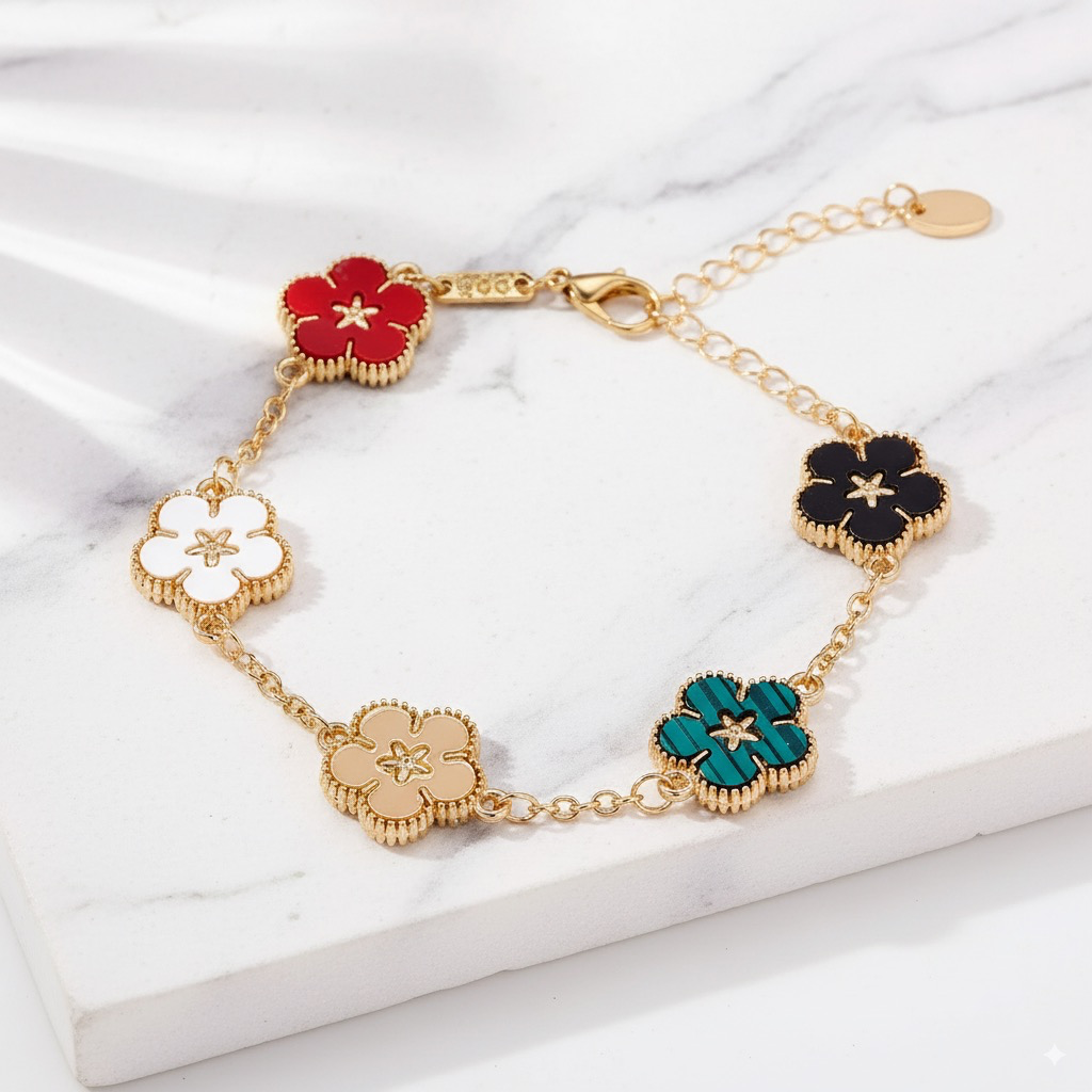 Light Luxury Double-sided Plum Blossoms Bracelets for Women Lucky Five Leaf Flower Adjustable Bracelets Aesthetic Party Jewelry