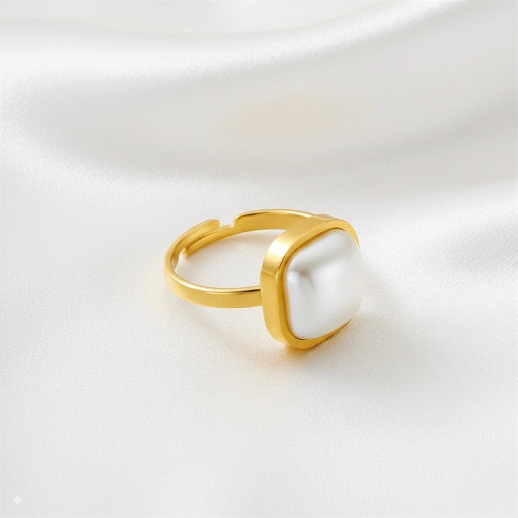 DIEYURO 316L Stainless Steel Square Large Pearl Necklace Earrings Ring For Women Girl New Party Gift Fashion Jewelry Set Bijoux