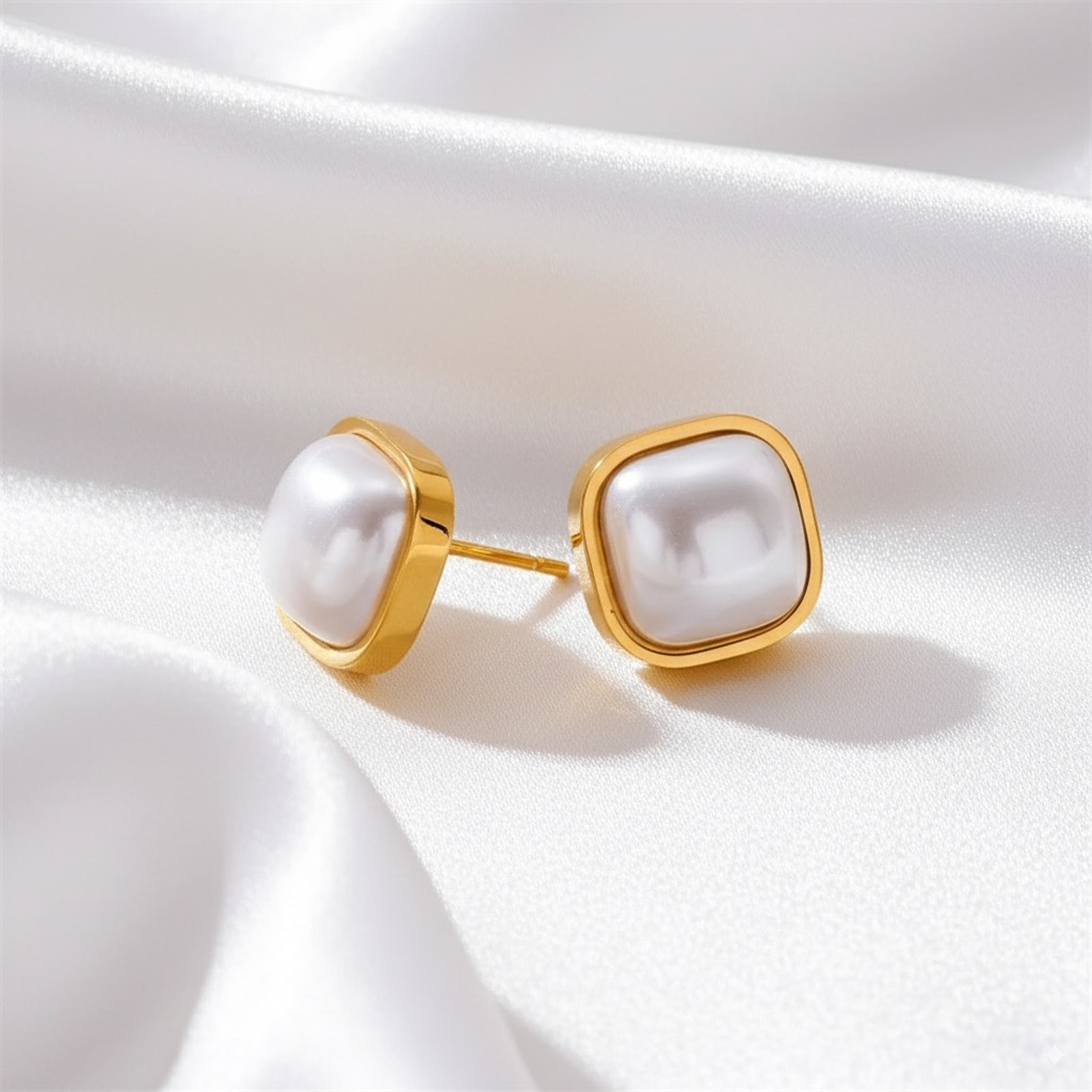 DIEYURO 316L Stainless Steel Square Large Pearl Necklace Earrings Ring For Women Girl New Party Gift Fashion Jewelry Set Bijoux