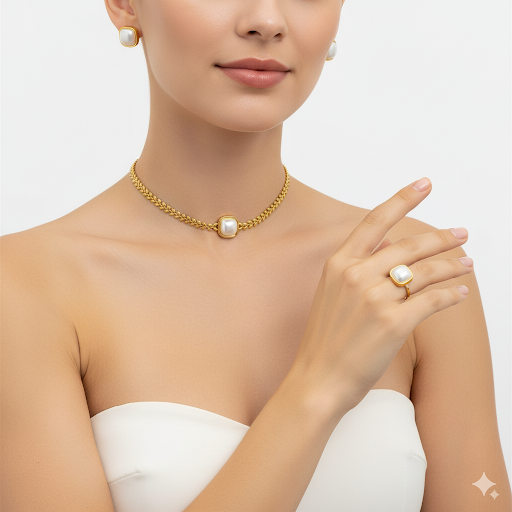 DIEYURO 316L Stainless Steel Square Large Pearl Necklace Earrings Ring For Women Girl New Party Gift Fashion Jewelry Set Bijoux