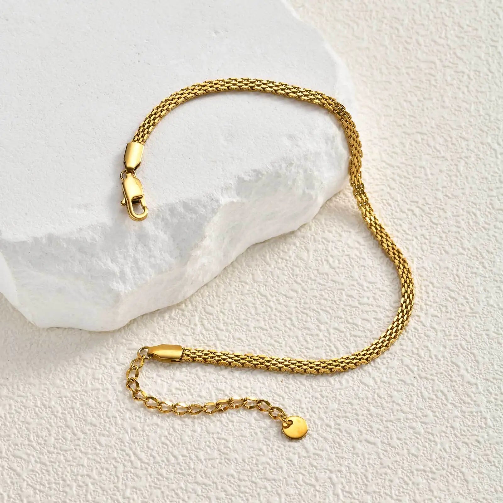 3mm Thin Mesh Link Chain Anklet Bracelet for Women, Waterproof Stainless Steel Gold Plated Anklet Surf Jewelry