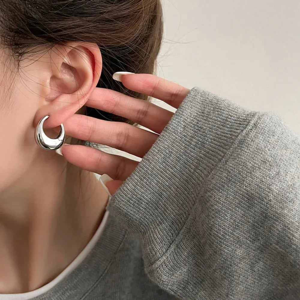 Stainless Steel Smooth Metal Chunky Hoop Earrings For Women Girls Fashion Round Circle Hoops Statement Earrings Punk Jewelry