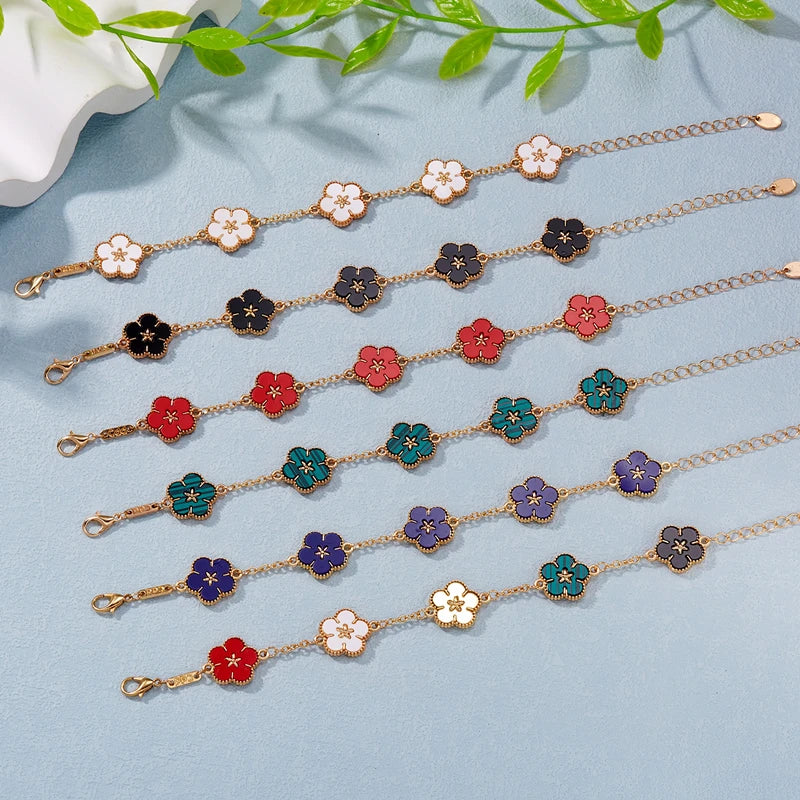 Light Luxury Double-sided Plum Blossoms Bracelets for Women Lucky Five Leaf Flower Adjustable Bracelets Aesthetic Party Jewelry