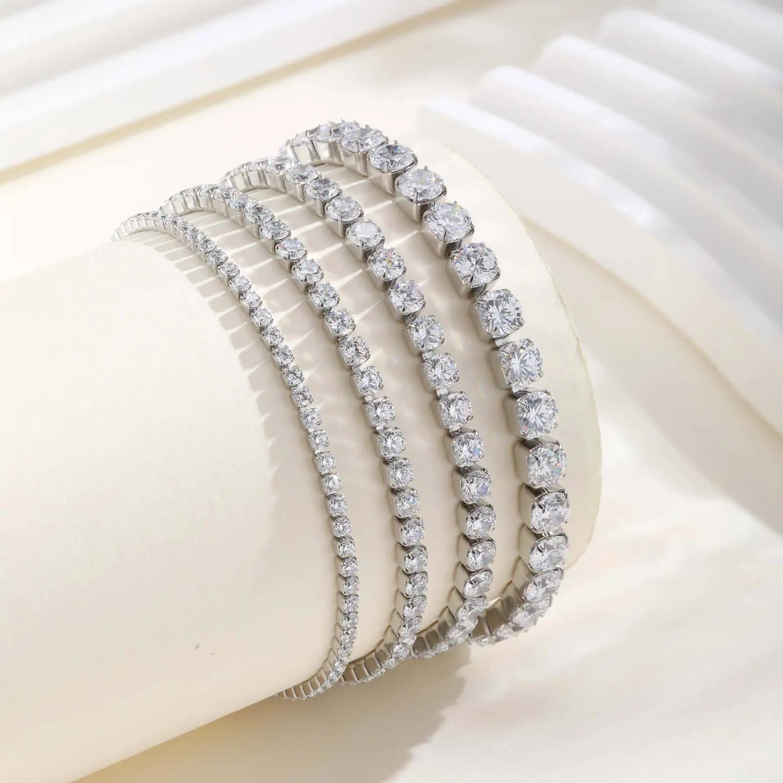 2mm-5mm Women Tennis Bracelet, Cubic Zirconia Chain Bracelet, Stainlesss Steel 18k Gold Plated Link Wristband Stackable Jewelry