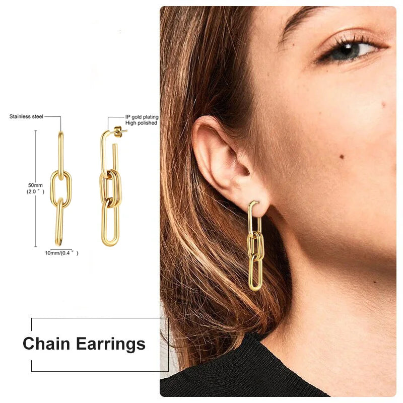 Double Link Hoop Earrings for Women, Stainles Steel Dangle Drop Hoops, Interlocked Circle Stud Earrings, Wholesale Jewelry