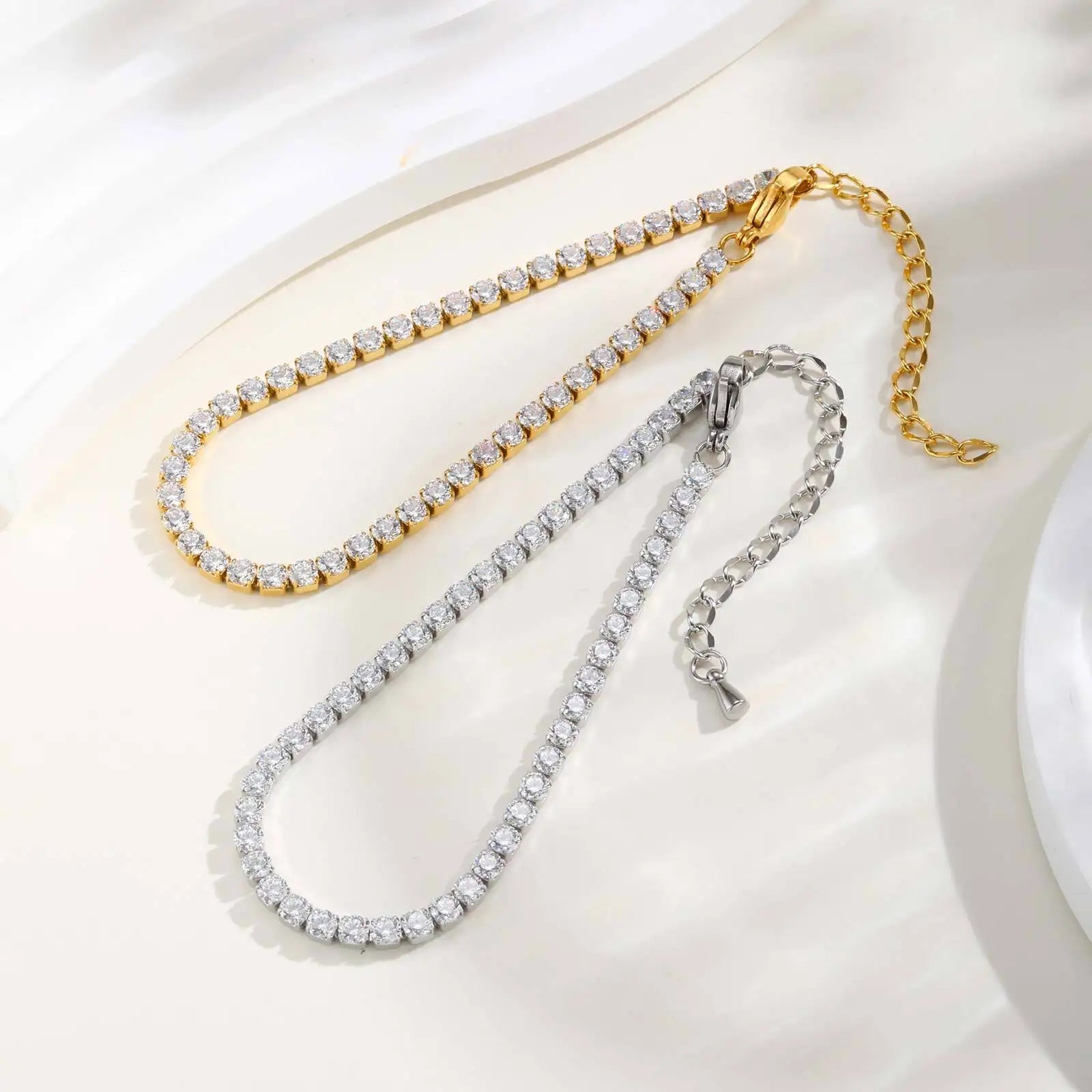 2mm-5mm Women Tennis Bracelet, Cubic Zirconia Chain Bracelet, Stainlesss Steel 18k Gold Plated Link Wristband Stackable Jewelry