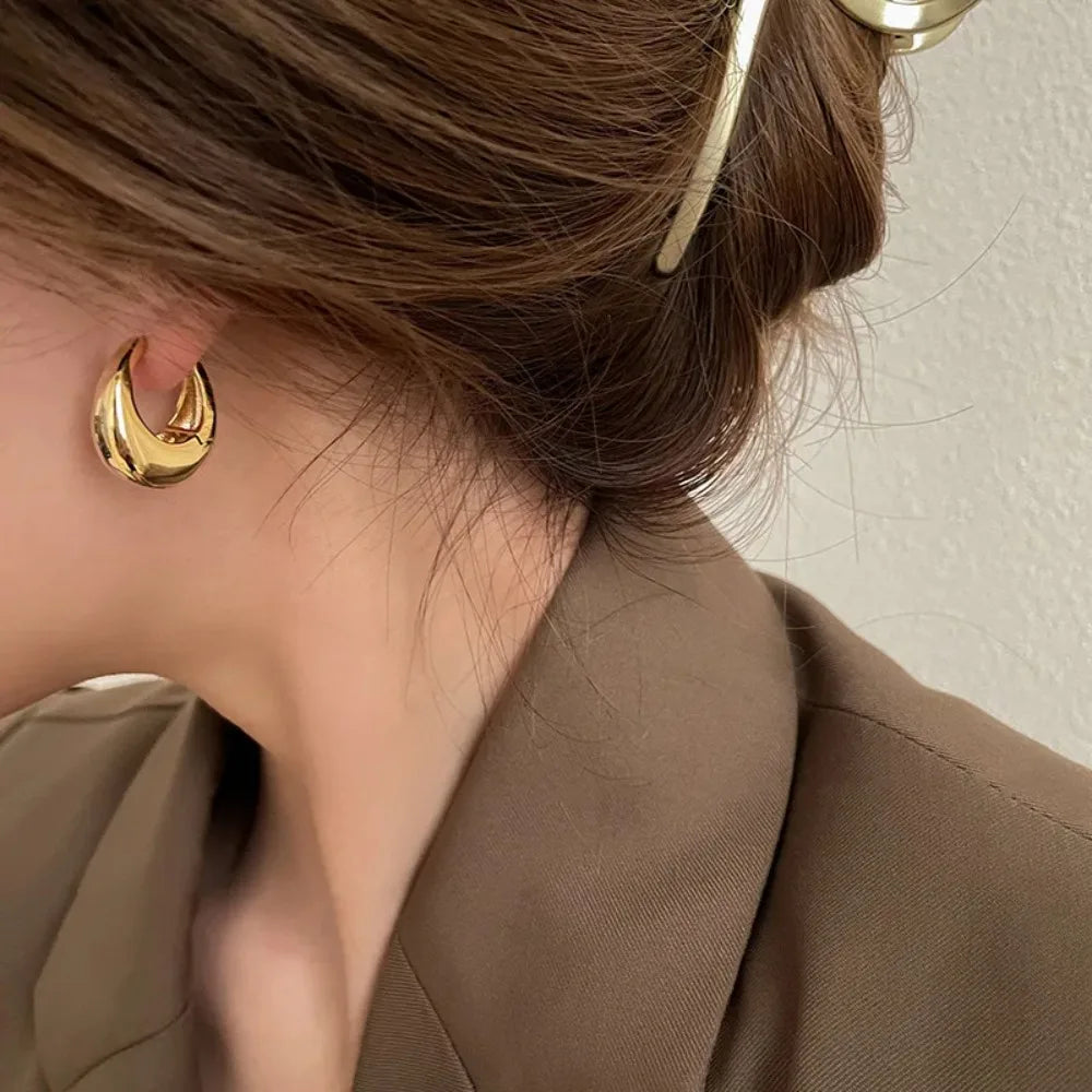 Stainless Steel Smooth Metal Chunky Hoop Earrings For Women Girls Fashion Round Circle Hoops Statement Earrings Punk Jewelry