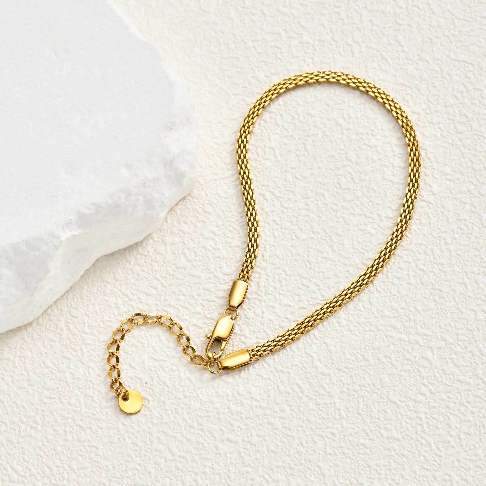 3mm Thin Mesh Link Chain Anklet Bracelet for Women, Waterproof Stainless Steel Gold Plated Anklet Surf Jewelry