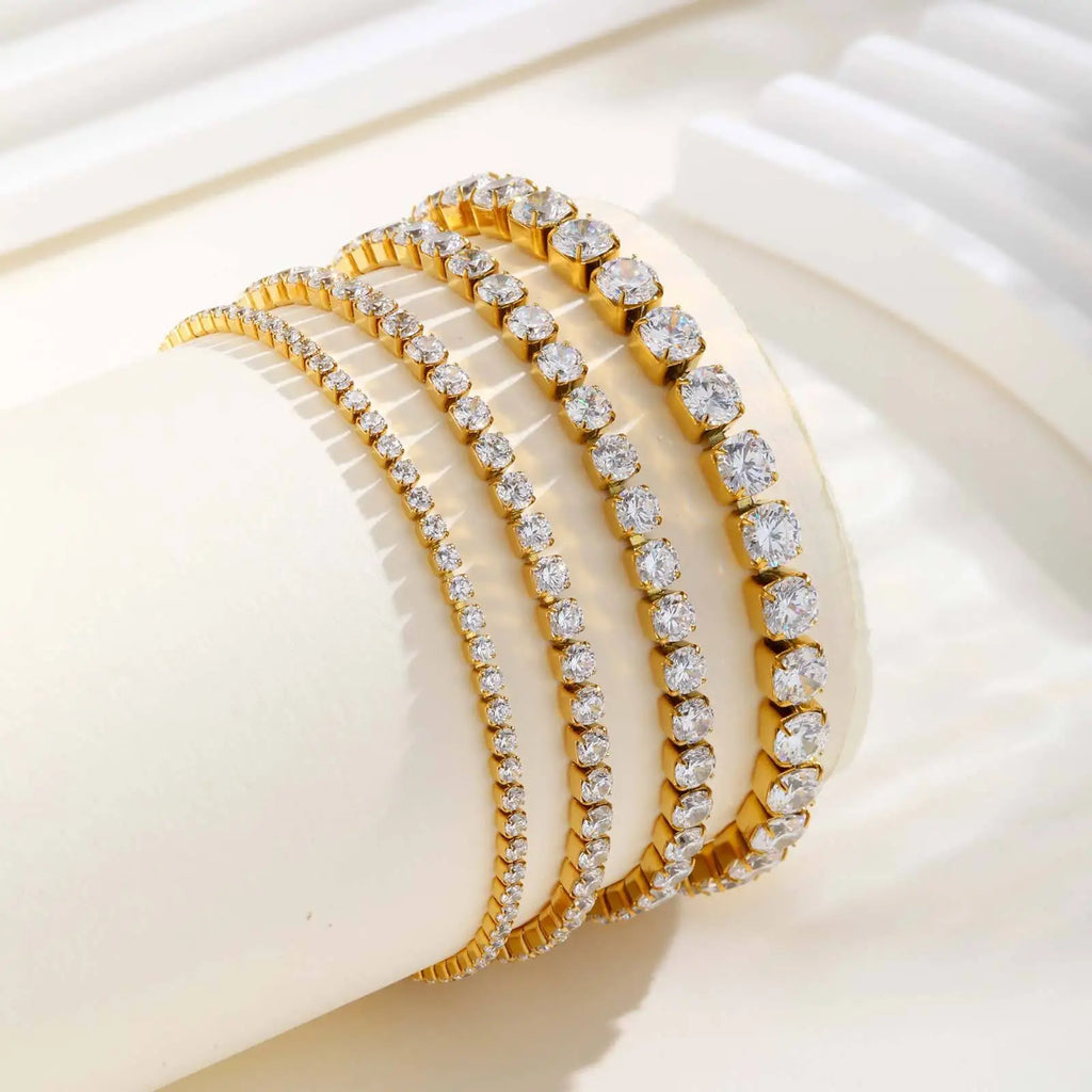 2mm-5mm Women Tennis Bracelet, Cubic Zirconia Chain Bracelet, Stainlesss Steel 18k Gold Plated Link Wristband Stackable Jewelry