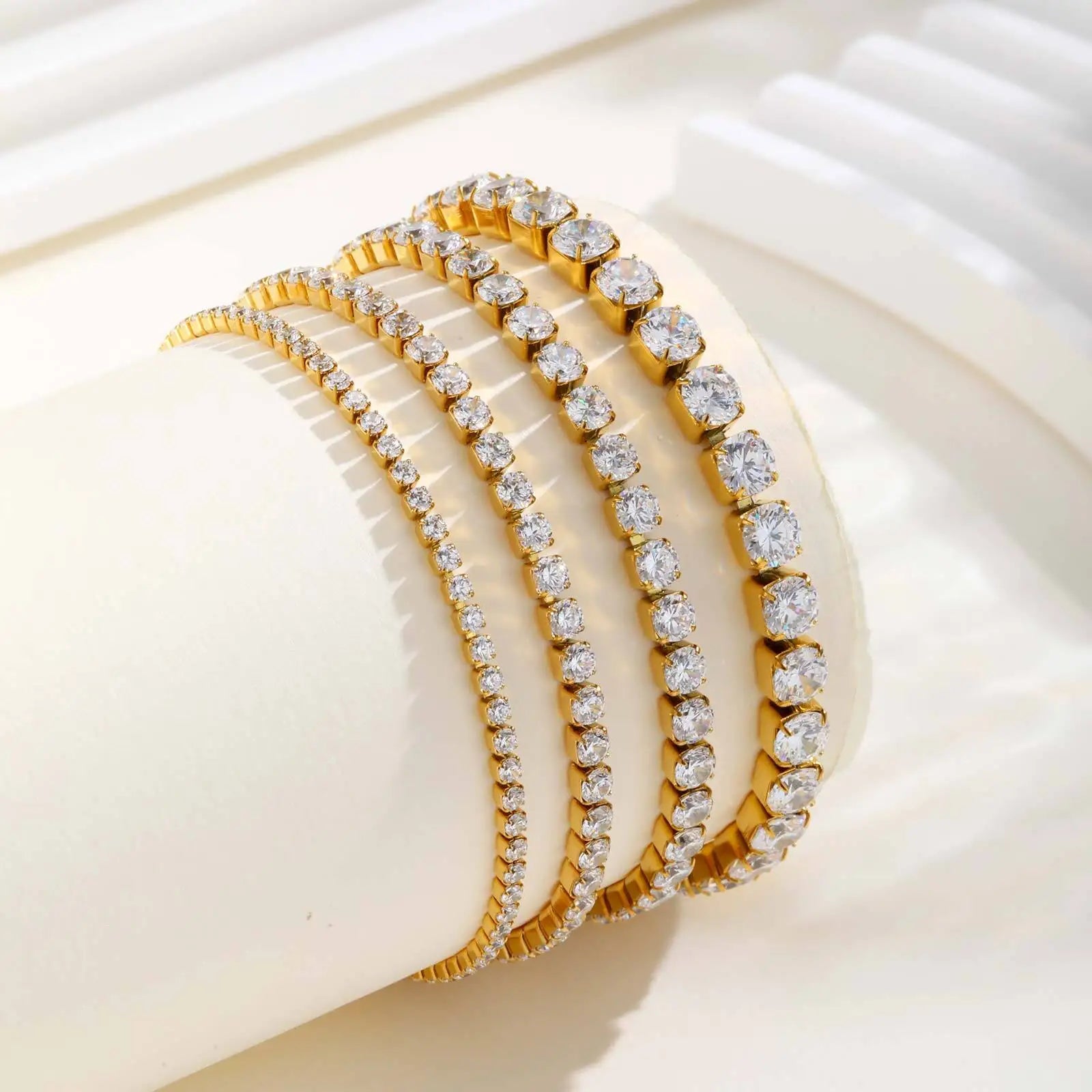 2mm-5mm Women Tennis Bracelet, Cubic Zirconia Chain Bracelet, Stainlesss Steel 18k Gold Plated Link Wristband Stackable Jewelry