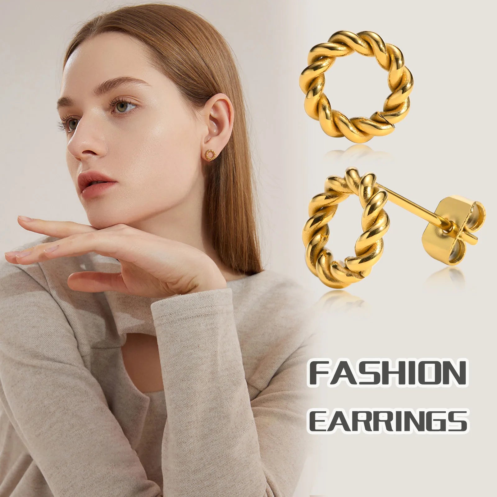 Double Link Hoop Earrings for Women, Stainles Steel Dangle Drop Hoops, Interlocked Circle Stud Earrings, Wholesale Jewelry