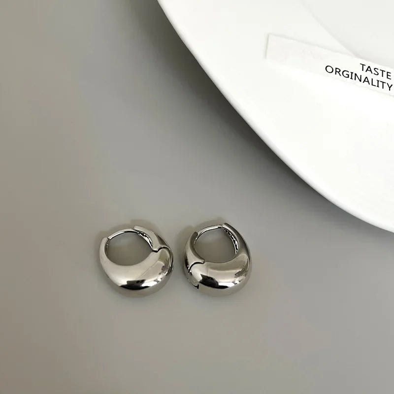 Stainless Steel Smooth Metal Chunky Hoop Earrings For Women Girls Fashion Round Circle Hoops Statement Earrings Punk Jewelry