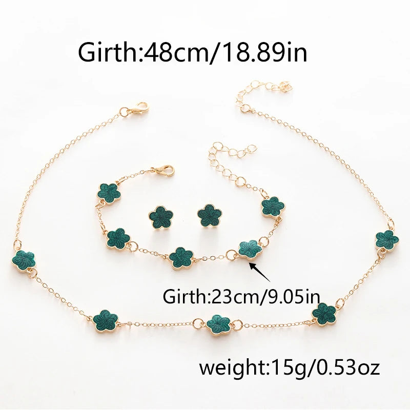 3 PCS Light Luxury Flower Bracelet Sets for Women Fashion Lucky Five-leaf Clover Earrings Necklace Friendship Party Jewelry