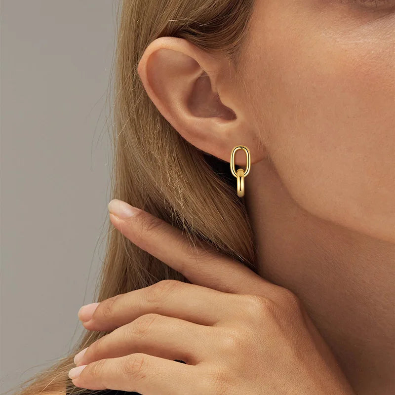 Double Link Hoop Earrings for Women, Stainles Steel Dangle Drop Hoops, Interlocked Circle Stud Earrings, Wholesale Jewelry