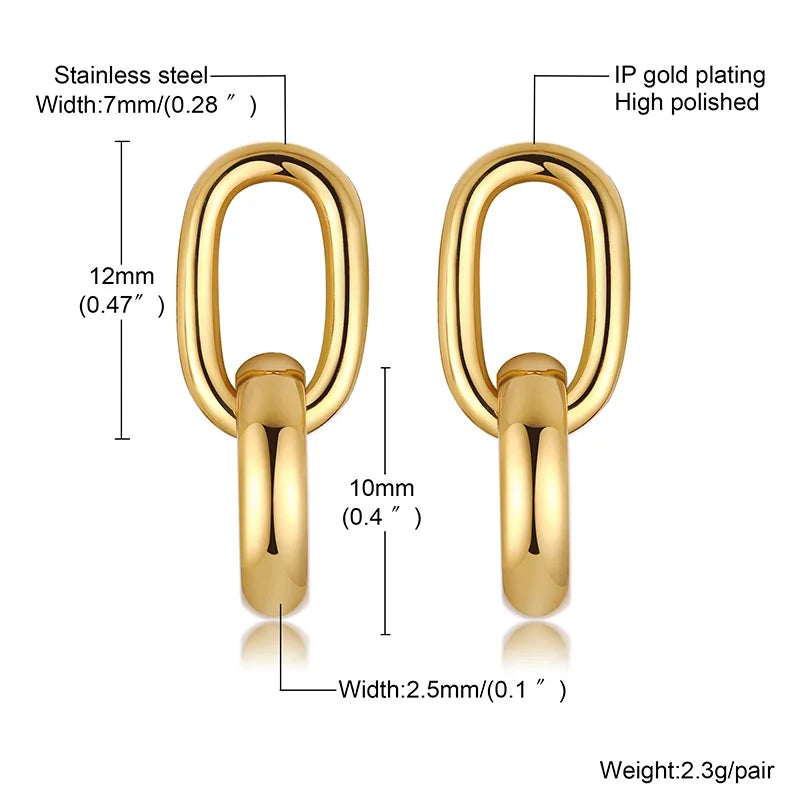 Double Link Hoop Earrings for Women, Stainles Steel Dangle Drop Hoops, Interlocked Circle Stud Earrings, Wholesale Jewelry