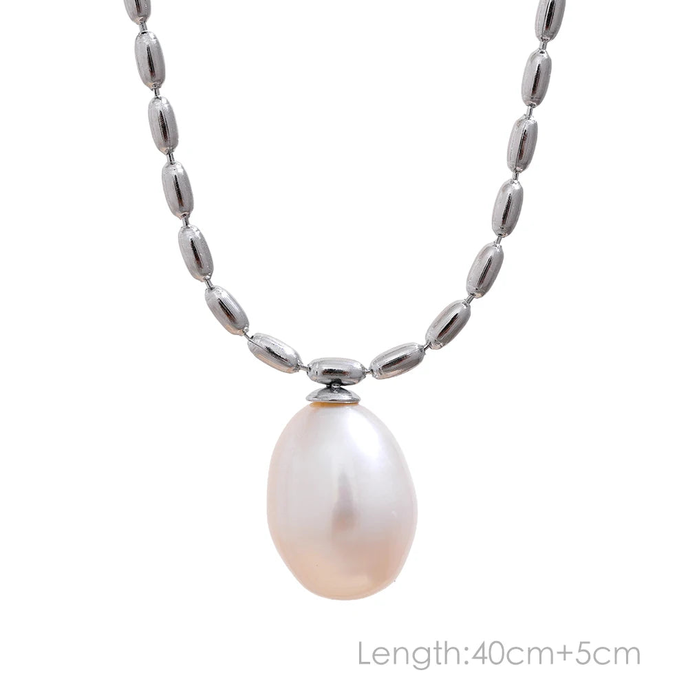 Yhpup Tarnish Free Natural Pearl Beads Chic Exquisite Necklace Thin Chain Stainless Steel Minimalist Charm Collar Jewelry Women
