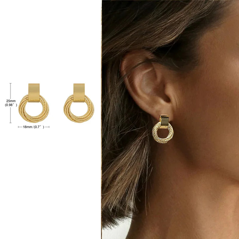Double Link Hoop Earrings for Women, Stainles Steel Dangle Drop Hoops, Interlocked Circle Stud Earrings, Wholesale Jewelry