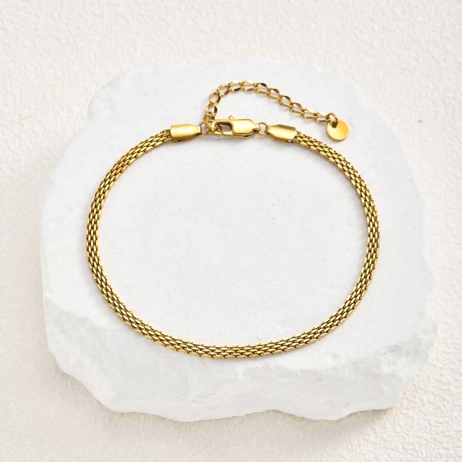 3mm Thin Mesh Link Chain Anklet Bracelet for Women, Waterproof Stainless Steel Gold Plated Anklet Surf Jewelry