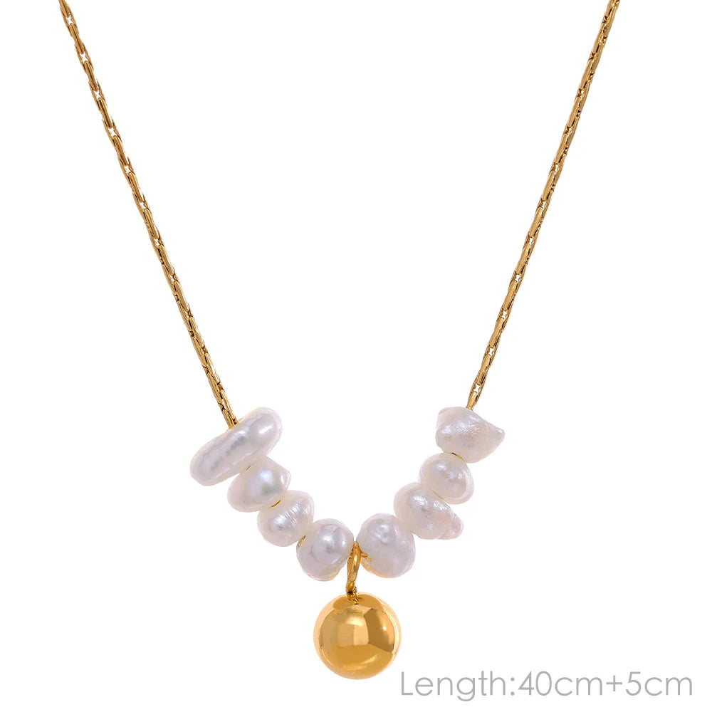 Yhpup Tarnish Free Natural Pearl Beads Chic Exquisite Necklace Thin Chain Stainless Steel Minimalist Charm Collar Jewelry Women